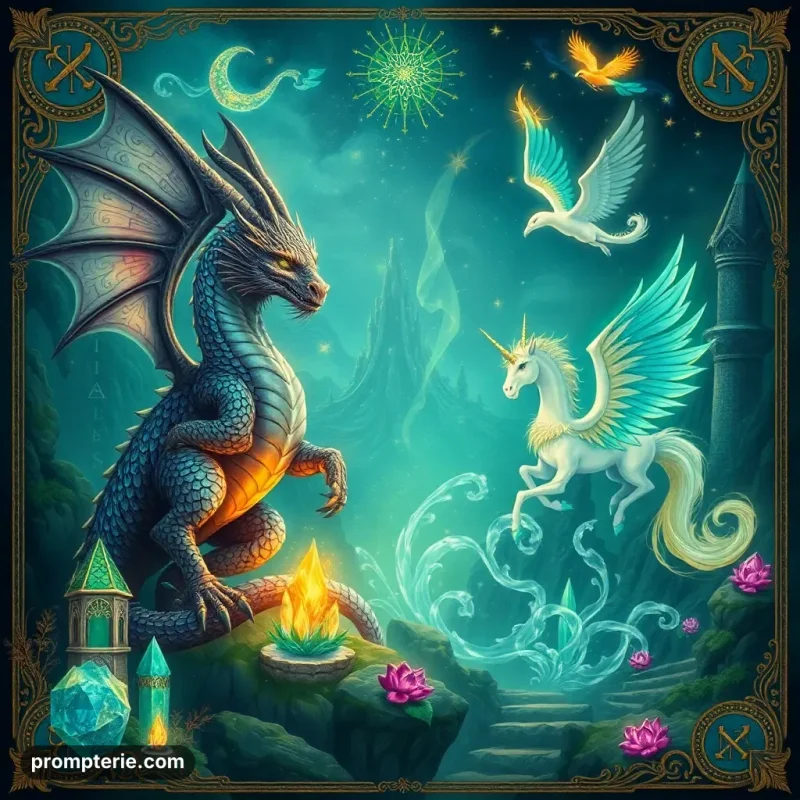 Illustration fantasy avec créatures magiques